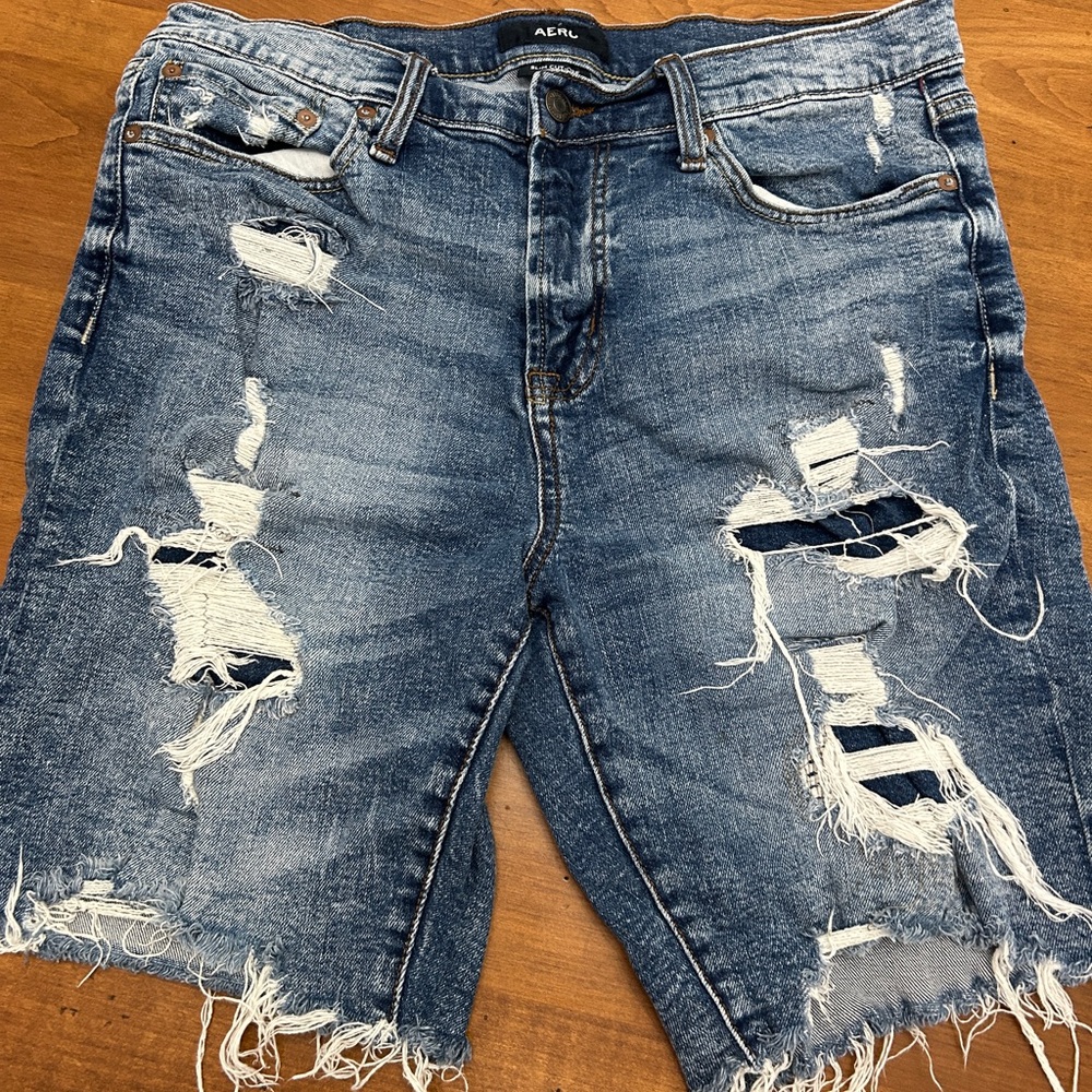 Aeropostale ripped denim jean shorts wash frayed hem men’s 32